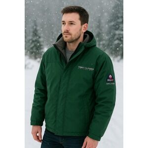 Tommy Hilfiger Cold Stop Jacket Men's L Green Coat Zip-In Fleece Liner 2 In 1